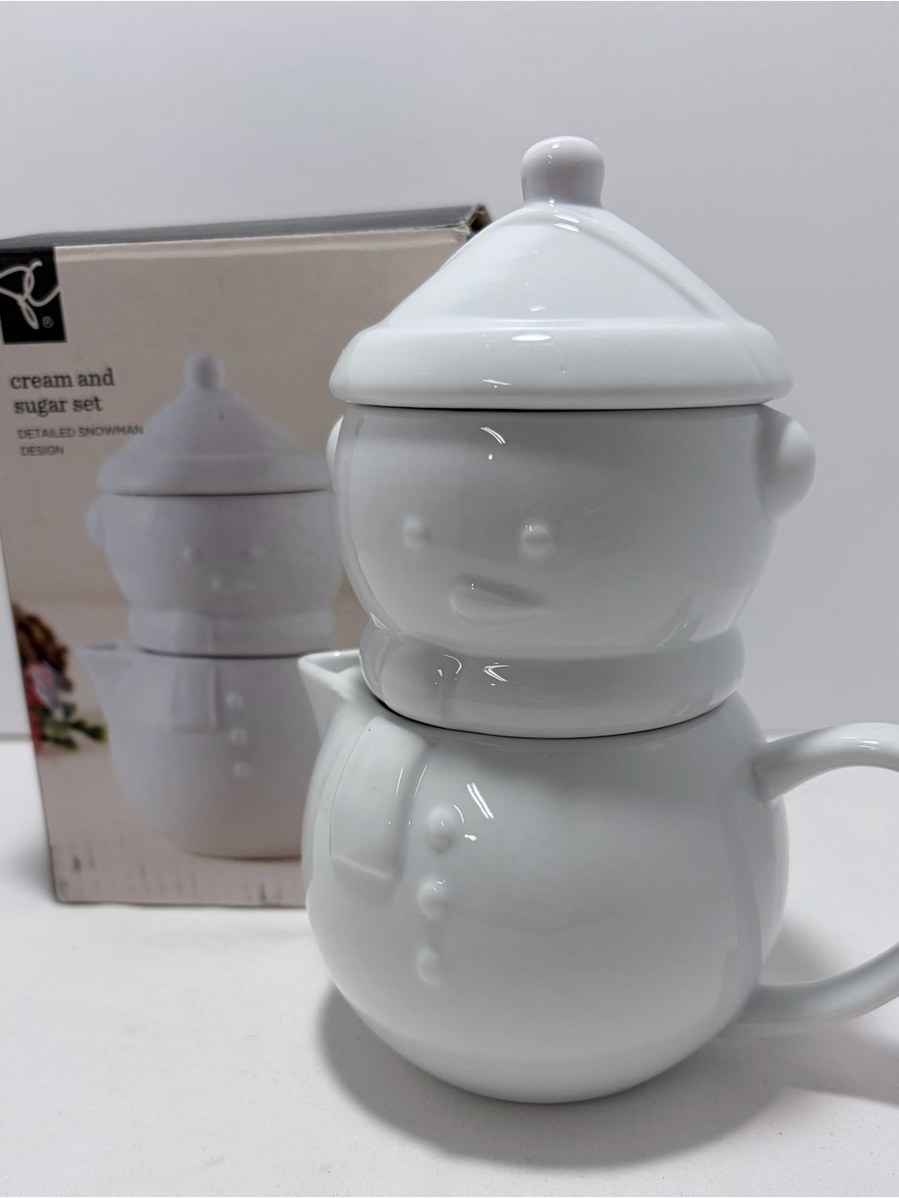Ceramic Snowman Cream & Sugar Set - White